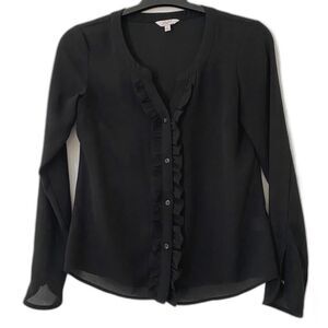 Candies Black Blouse‎ Womens Size XS Ruffle Button up Long sleeve